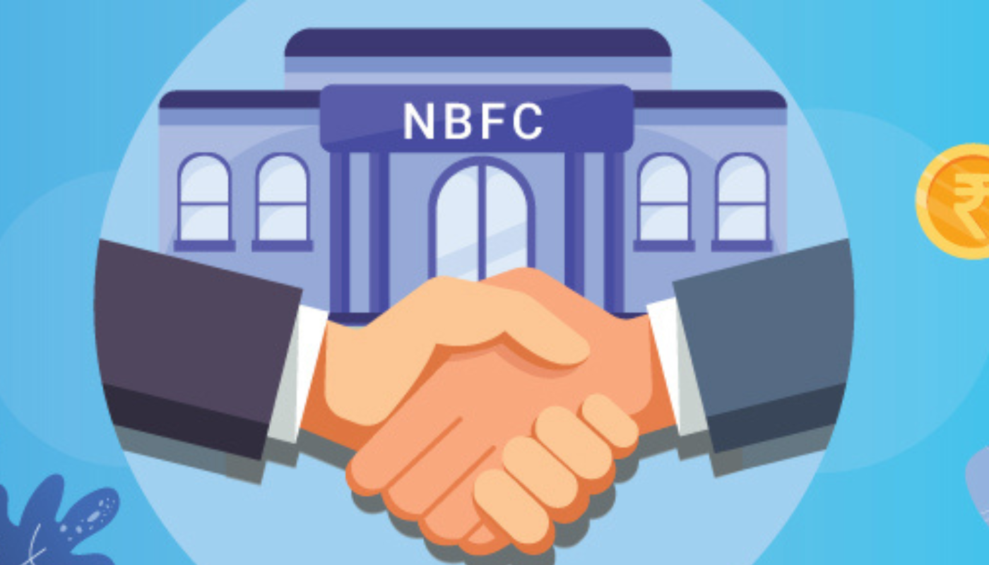 Handshake in front of bank building